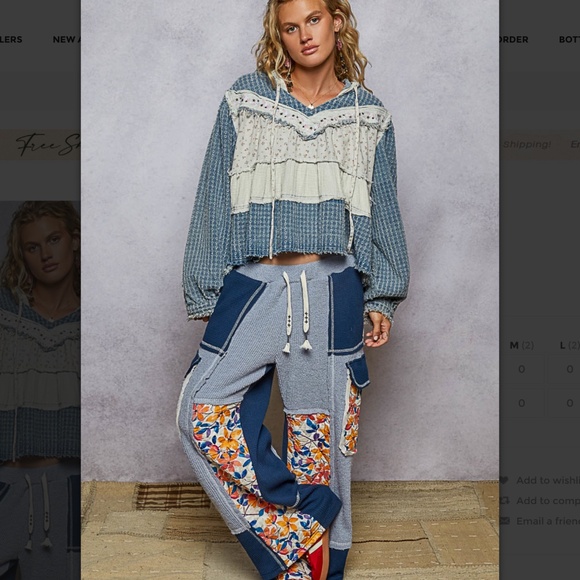 POL “ Daisy “ POL V-Neck Textured Denim Hoodie Top 24AB - Picture 5 of 6